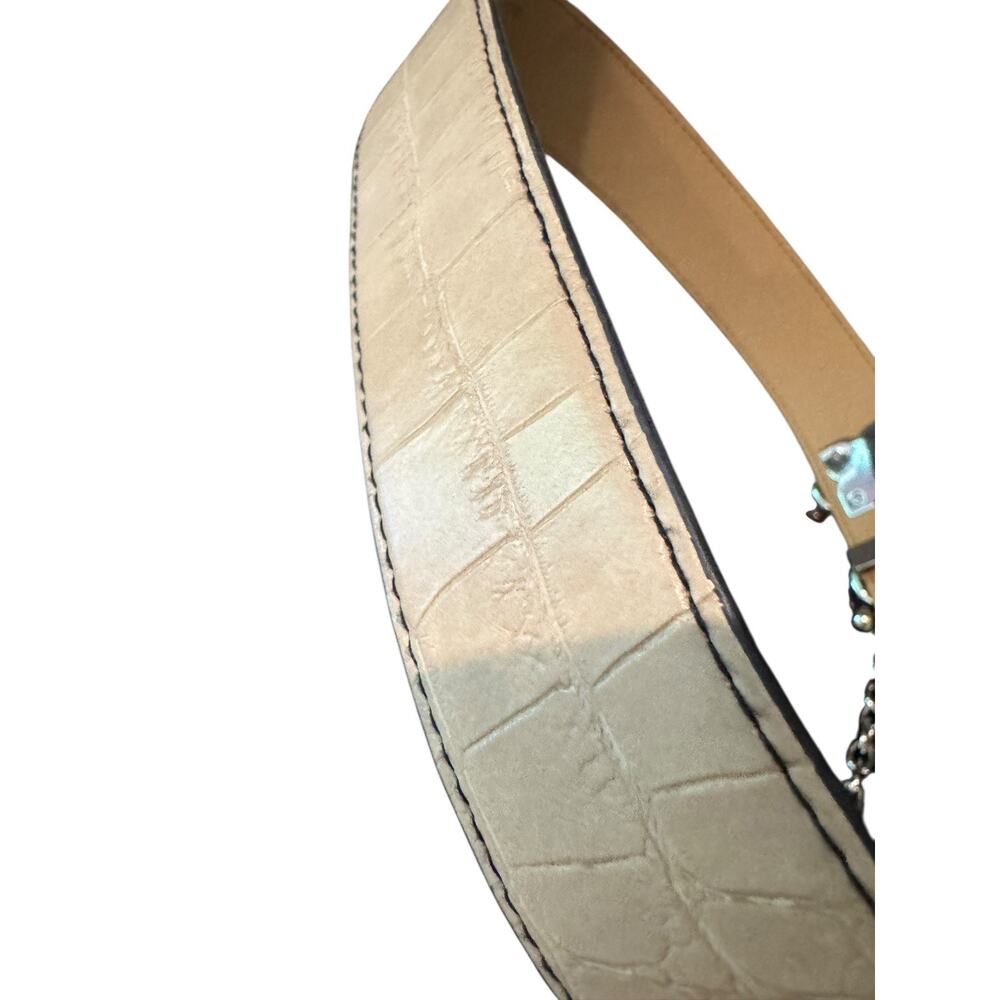 BCBGmaxazria Vegan leather Chain Toggle Tan Croc Embossed Belt Women's S y2k - Picture 12 of 14